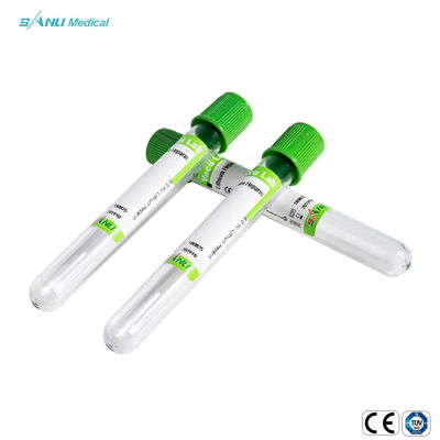 การเก็บเลือดแบบใช้แล้วทิ้ง Green Top Heparin Tube Coated Spray ลิเธียมเฮปารินแห้ง