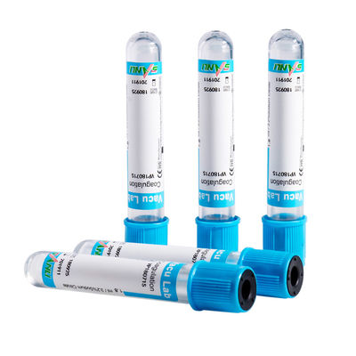 หลอดทดสอบการแข็งตัวของแก้ว CE ISO Blue พร้อมสารเติมแต่งโซเดียมซิเตรต 3.2%
