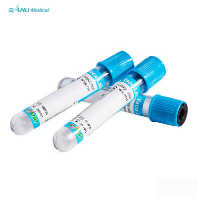 หลอดทดสอบการแข็งตัวของแก้ว CE ISO Blue พร้อมสารเติมแต่งโซเดียมซิเตรต 3.2%