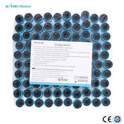 หลอดทดสอบการแข็งตัวของแก้ว CE ISO Blue พร้อมสารเติมแต่งโซเดียมซิเตรต 3.2%