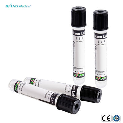3.8% โซเดียมซิเตรตดูดเลือดหลอดเก็บเลือด Black Top ESR Blood Test Tube