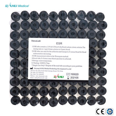 3.8% โซเดียมซิเตรตดูดเลือดหลอดเก็บเลือด Black Top ESR Blood Test Tube