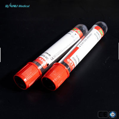 หลอดเก็บสุญญากาศด้านบนสีแดง PET Clot Activator Tube