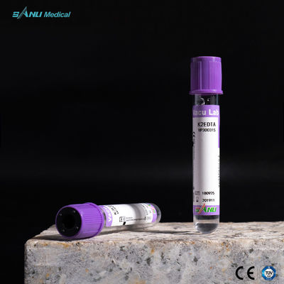 EDTA K2 หลอดเก็บเลือดพลาสติกลาเวนเดอร์ด้านบนสำหรับการตรวจทางโลหิตวิทยา