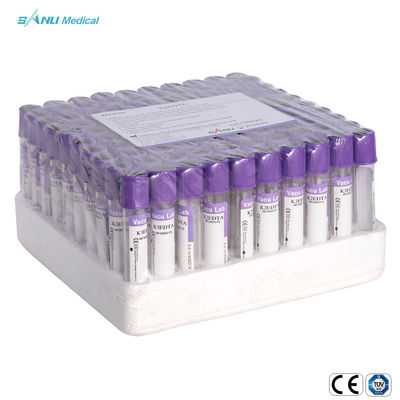 EDTA K2 หลอดเก็บเลือดพลาสติกลาเวนเดอร์ด้านบนสำหรับการตรวจทางโลหิตวิทยา