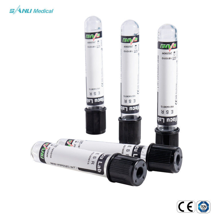 3.8% โซเดียมซิเตรตดูดเลือดหลอดเก็บเลือด Black Top ESR Blood Test Tube